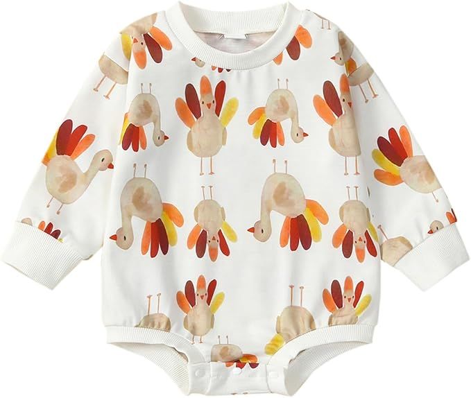 SAYOO Thanksgiving Baby Girl Boy Outfit Turkey and Pie Print Oversized Sweatshirt Bubble Romper B... | Amazon (US)