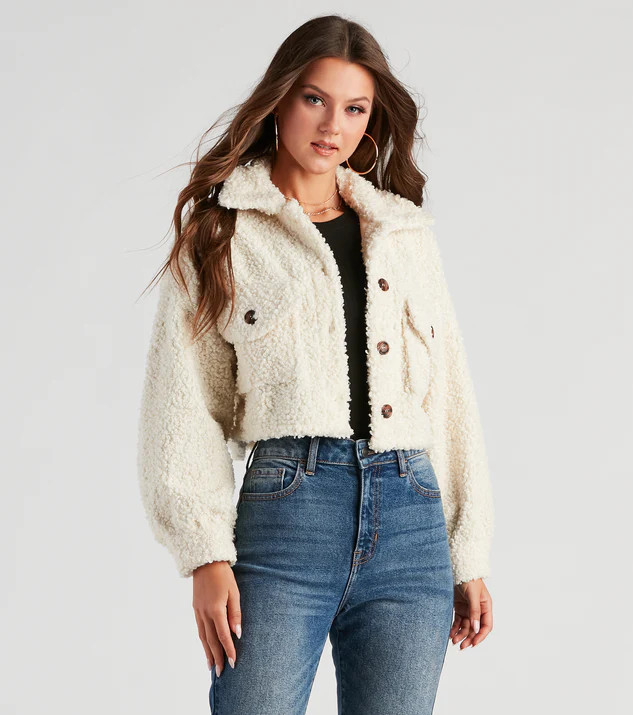 Teddy Bear Faux Sherpa Crop Jacket | Windsor Stores