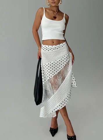 Rennar Maxi Skirt White / Polka Dot | Princess Polly US