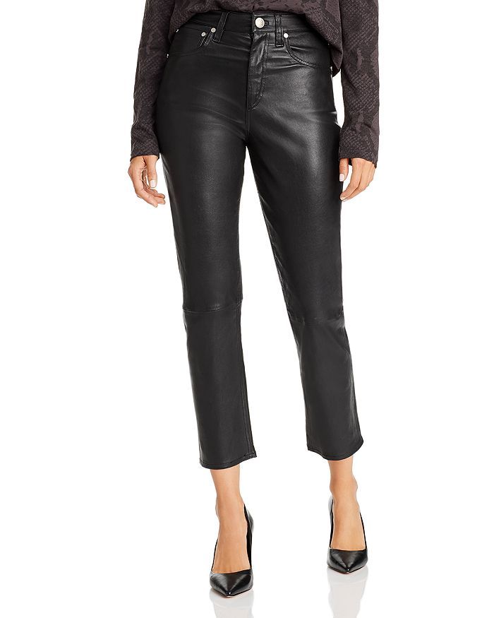 rag & bone Maya High-Rise Straight-Leg Leather Ankle Jeans in Black Back to Results -  Women - Bl... | Bloomingdale's (US)