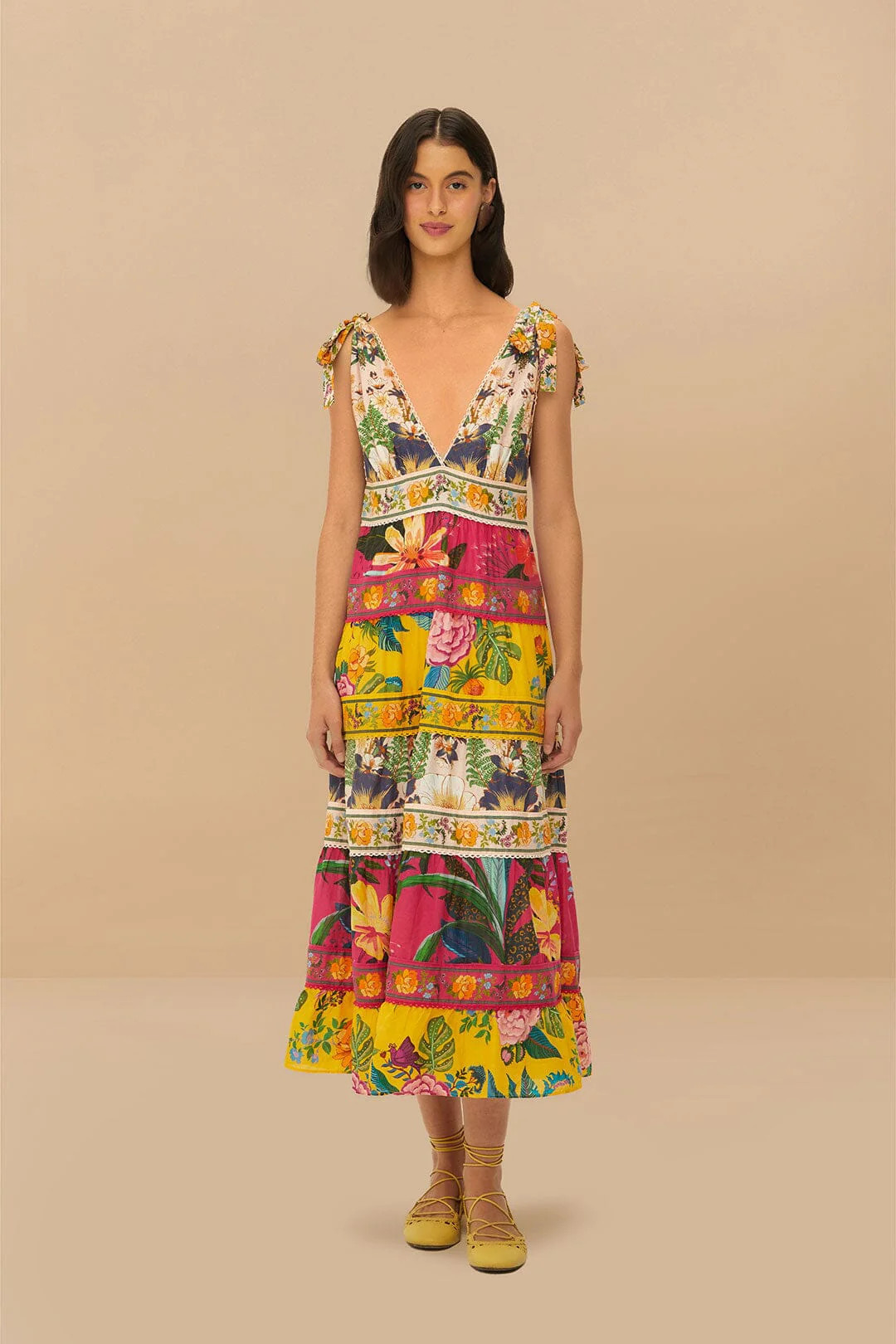 Mixed Flowers Midi Dress, FLOWERS MIX / XL | FarmRio (US)