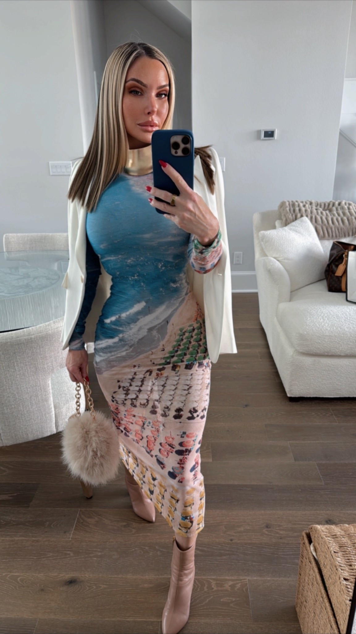 This outfit post is a true to investment fashion/shopping. This dress is previous season Alice + Olivia. If you ever see a Delora style dress come out in a new A+O collection— always ALWAYS give it a try. They do variations of the Delora—whether it’s sleeveless, long sleeve, three-quarter length sleeve and it looks fabulous on all body types. I will link the dress to the A+O site, so that you know the style name. Even my  deep dive search on Poshmark came up empty. The shoes are old Valentino, which I’m also gonna do a deep dive to look for. The blazer is  McQueen. This handbag is Amazon and it’s so fabulous! This bag hold everything including the larger iPhone. I purchased it with a different chain to make it look more expensive (because the chain that comes with this bag is a bright/inexpensive looking long gold chain). I recommend this neutral color as some of the brighter colors that are available. look cheap whereas this one looks very expensive. But I can also tag the Gold statement choker, which is incredible & brand new. It looks like it would be very heavy, and it’s not! Worth every penny… as I would wear it with a regular white tank top, plain black dress and it immediately elevates every look. I’ll also share some of the beauty and skin care products that I used. Love you all!

#LTKSeasonal #LTKBeauty #LTKItBag