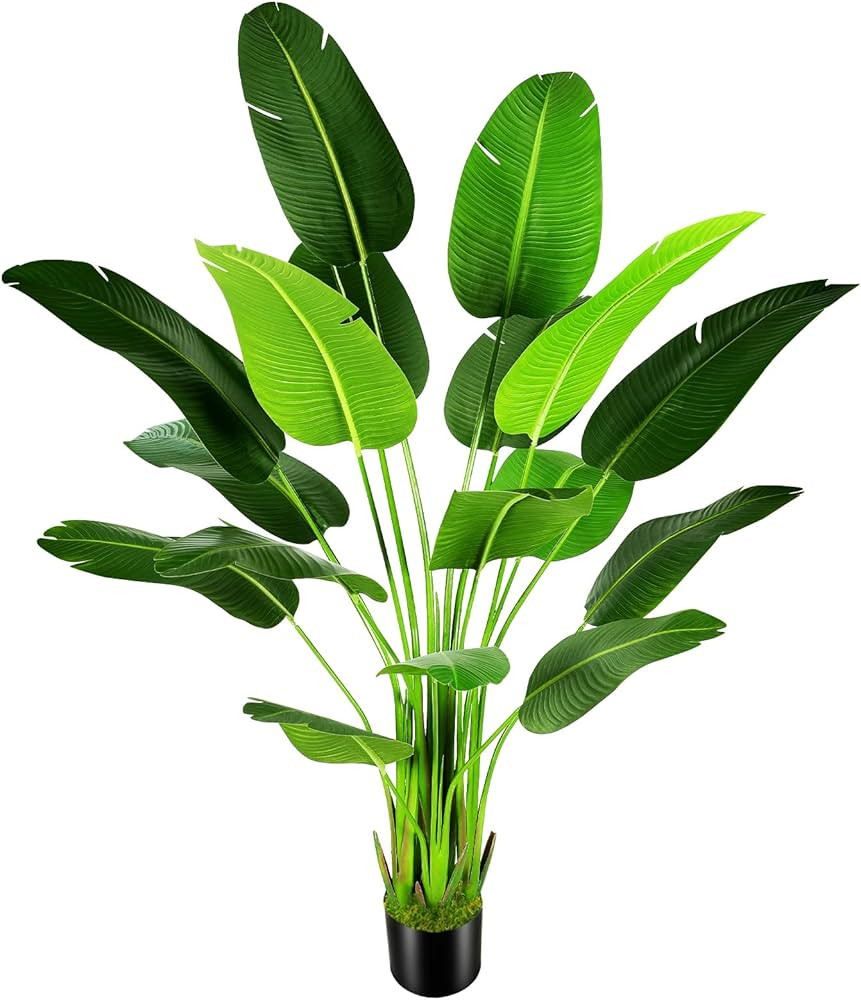 7.2ft Artificial Silk Bird of Paradise Palm Tree (85in) with 17 Trunks Faux Tree and Plastic Nurs... | Amazon (US)