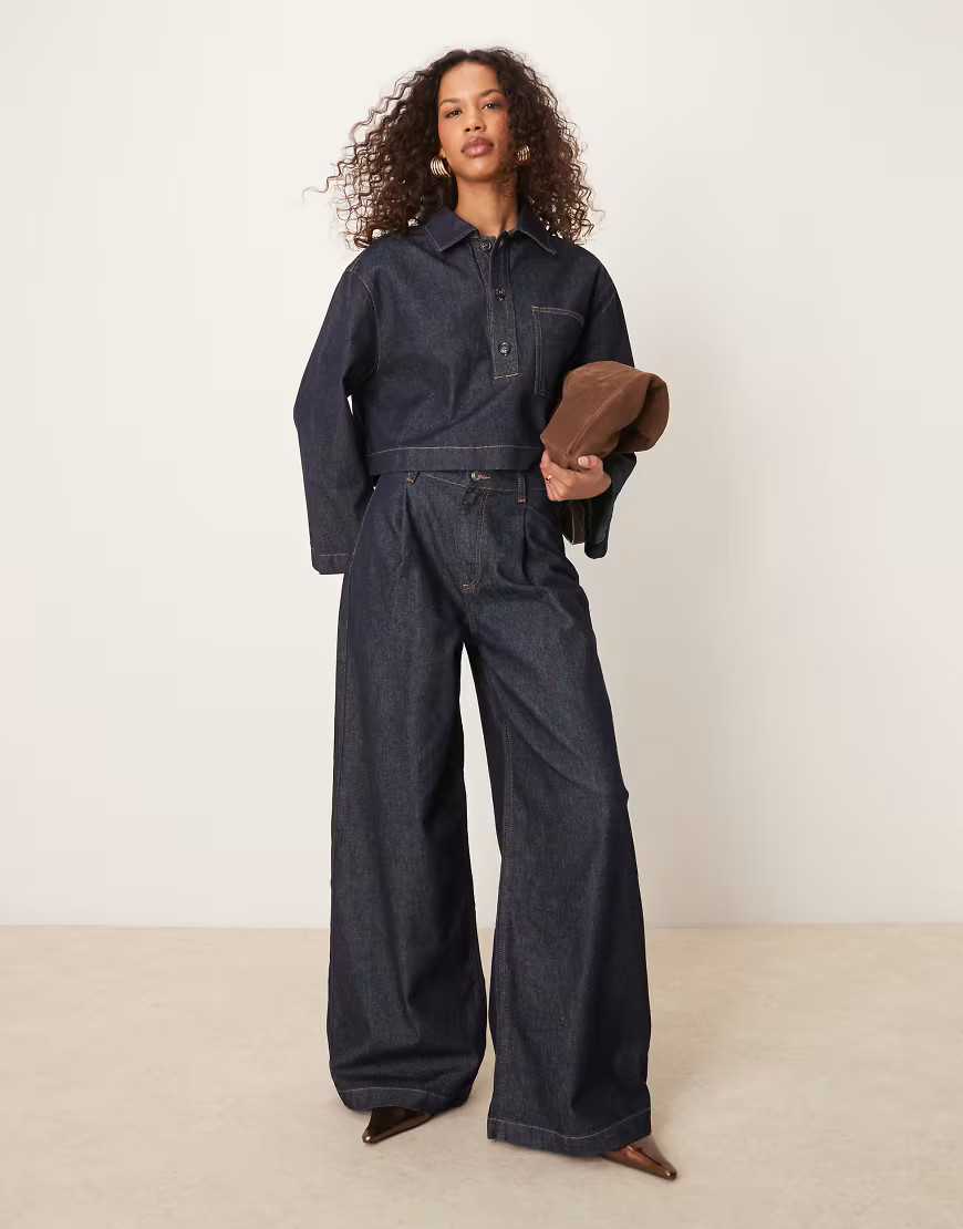 ASOS DESIGN wide leg jeans with pleats in dark indigo-Blue | ASOS (Global)