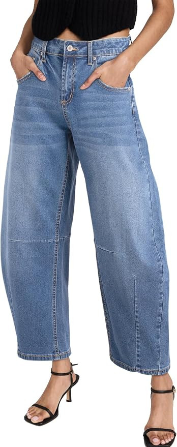 Sidefeel Women's Barrel Jeans Wide Leg Vintage Mid Rise Y2k Baggy Boyfriend Ankle Denim Pants | Amazon (US)