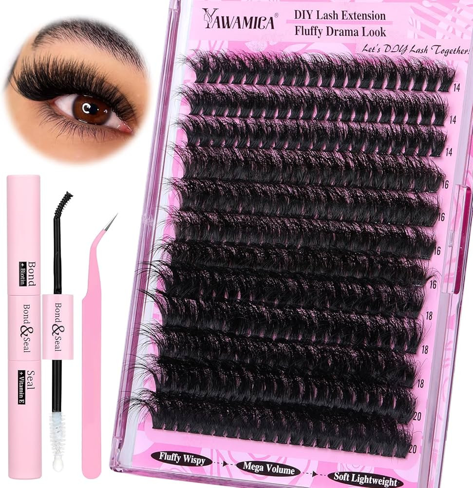 Yawamica Fluffy Lash Extension Kit Thick 200D Volume Eyelash Extension Kit 14-20mm Wispy Lash Clu... | Amazon (US)