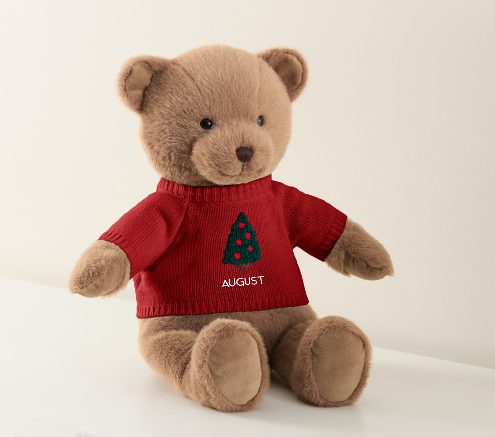Christmas Toasted Coconut Teddy Bear with Sweater Plush | Pottery Barn Kids