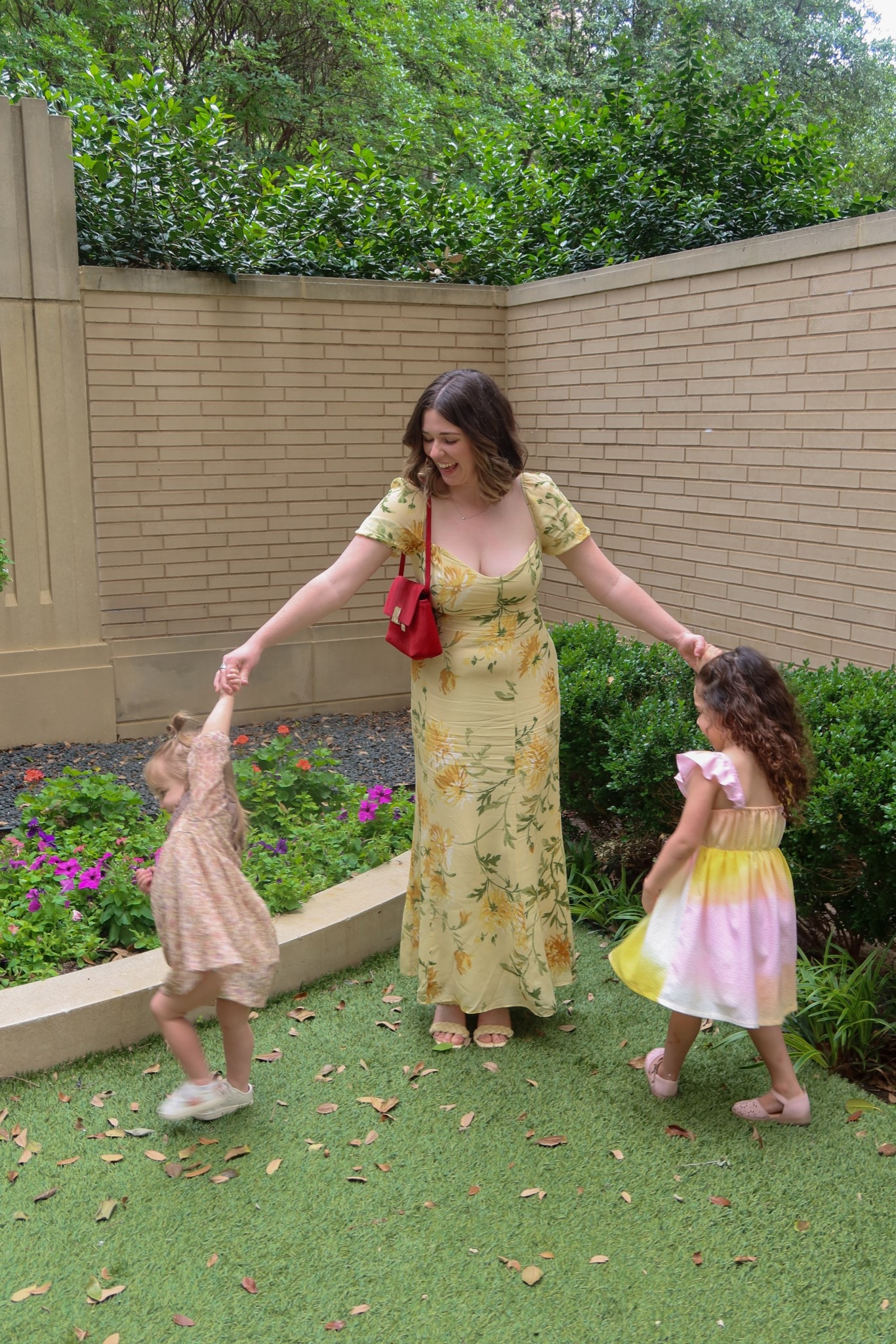 Garden party dress 
Reformation yellow dress with florals 
Madewell suede red purse
Originally yellow target heels (a few years old but linked similar!) 

Toddler girls 
Old Navy pink and yellow dress
Old Navy toddler girls shoes

#LTKStyleTip #LTKBaby #LTKKids
