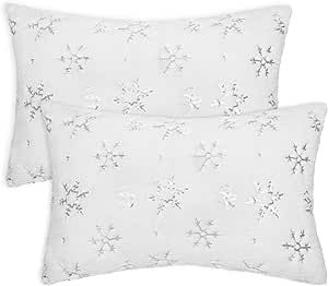 Christmas Snowflakes Sequins Throw Pillow Covers, Xmas Plush White Pillow Covers, Happy Christmas... | Amazon (US)