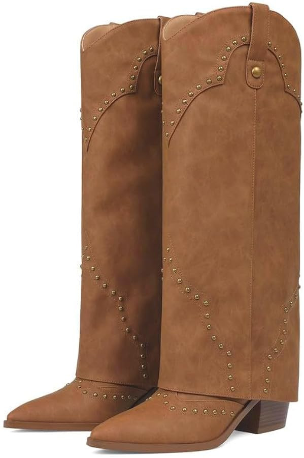 Erocalli Shark Fold Over Cowboy Cowgirl Boots Studded - Knee High, Tall, Western, Slouch, Pointed... | Amazon (US)