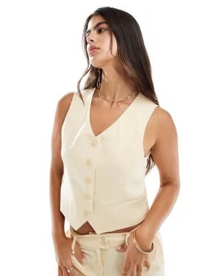 Pimkie linen waistcoat co-ord in yellow | ASOS (Global)