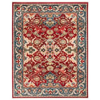 Kashan Red/Blue 8 ft. x 10 ft. Border Area Rug | The Home Depot