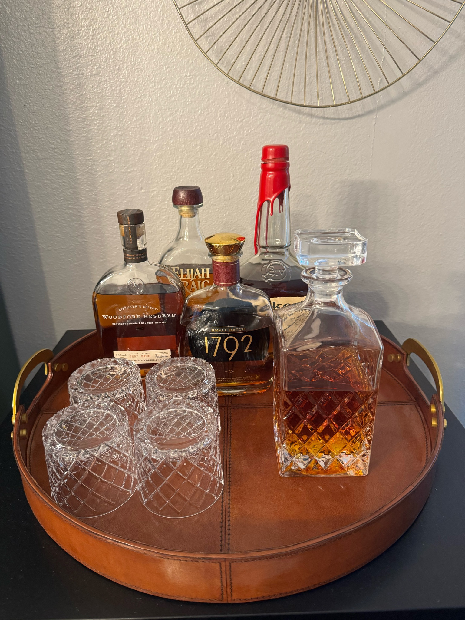 This real leather tray is perfect for a small bar area. It also looks great with this hatch glass and decanter set!

#LTKparties #LTKstyletip #LTKhome