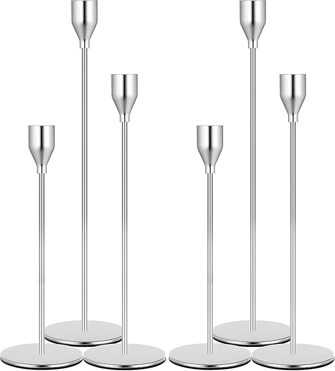 Denique Candlestick Holders 2 Sets, 6 PCS Silver Taper Candle Holders, Candlestick Holders Set fo... | Amazon (US)