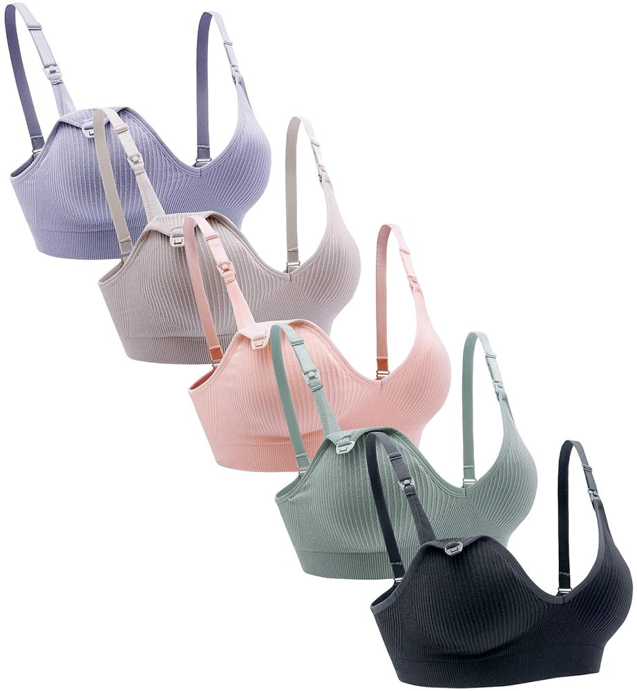 Suekaphin Nursing Bra 5pack Wireless V Neck Maternity Nursing Bra Bralette Low Cut Sleeping Breas... | Amazon (US)