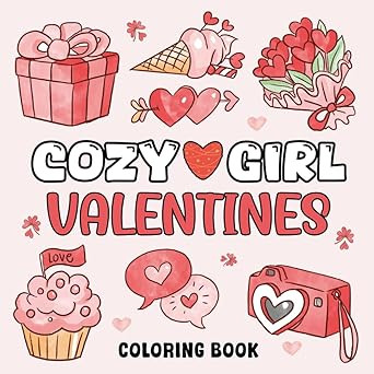Valentine's Day Gifts for Teens & Kids: Cozy Girl Valentines Coloring Book: Over 45 Bold & Easy V... | Amazon (US)