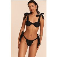 Black Ruched Bow Side Tie Bikini Bottom | PrettyLittleThing US