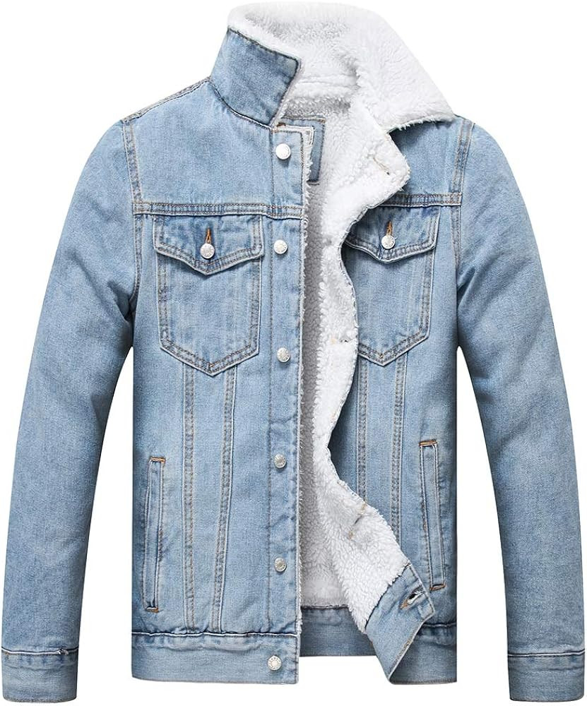 LZLER Men's Fleece Jean Jacket Winter Cotton Sherpa Lined Denim Trucker Jacket(Light Blue, 2XL) a... | Amazon (US)
