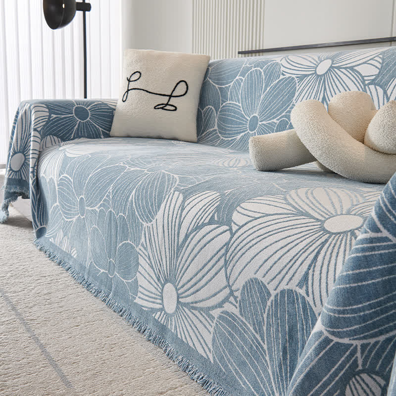 Chenille Jacquard Blooming Floral Sofa Protector | Ownkoti
