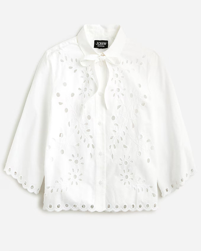 Button-up bow top in cotton poplin eyelet | J. Crew US