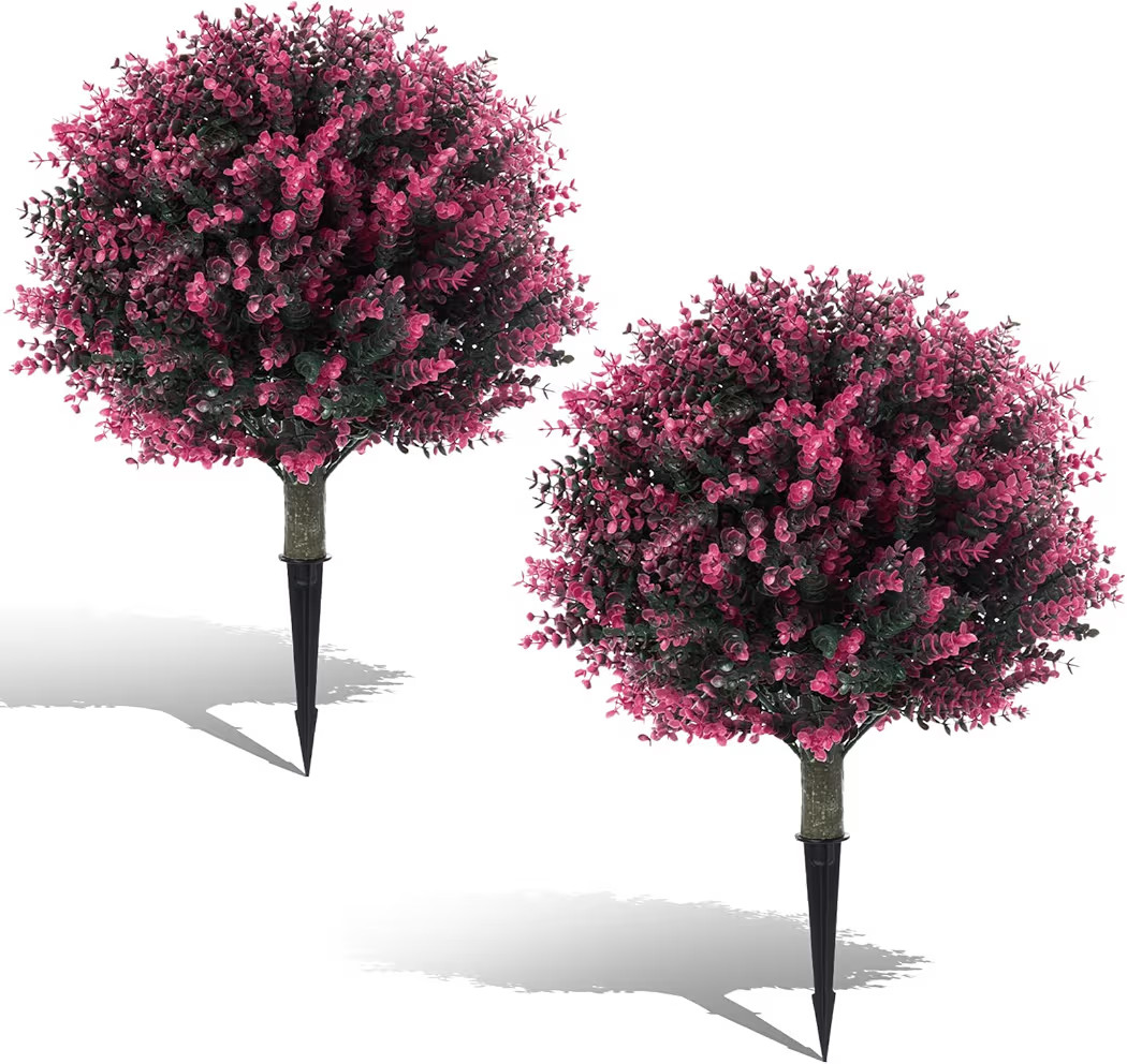 Pair(2) Artificial Rose Boxwood Topiary Ball Bush for Outdoor with Ground Spike,28" UV Resistant ... | Amazon (US)