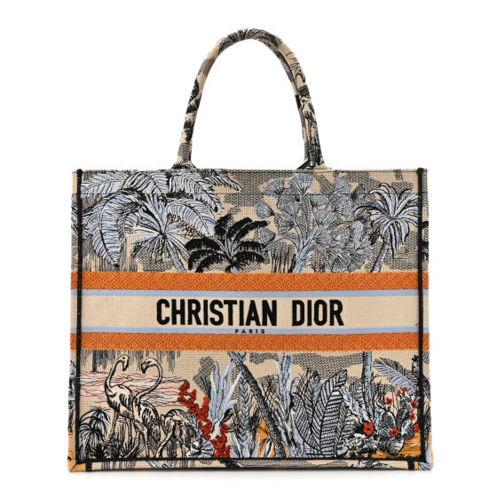 Canvas Embroidered Large Palm Tree Toile De Jouy Book Tote Multicolor | FASHIONPHILE (US)