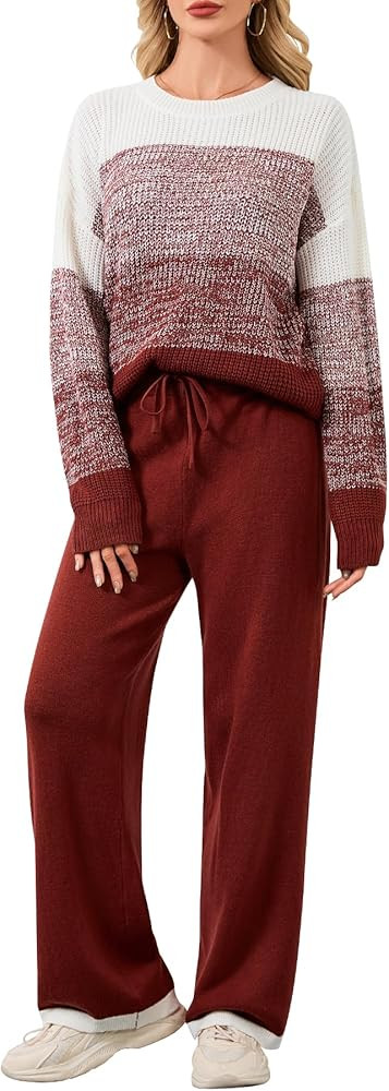 Women's 2 Piece Outfits Color Block Tracksuits Long Sleeve Pullover Top Wide Leg Pants Lounge Swe... | Amazon (US)