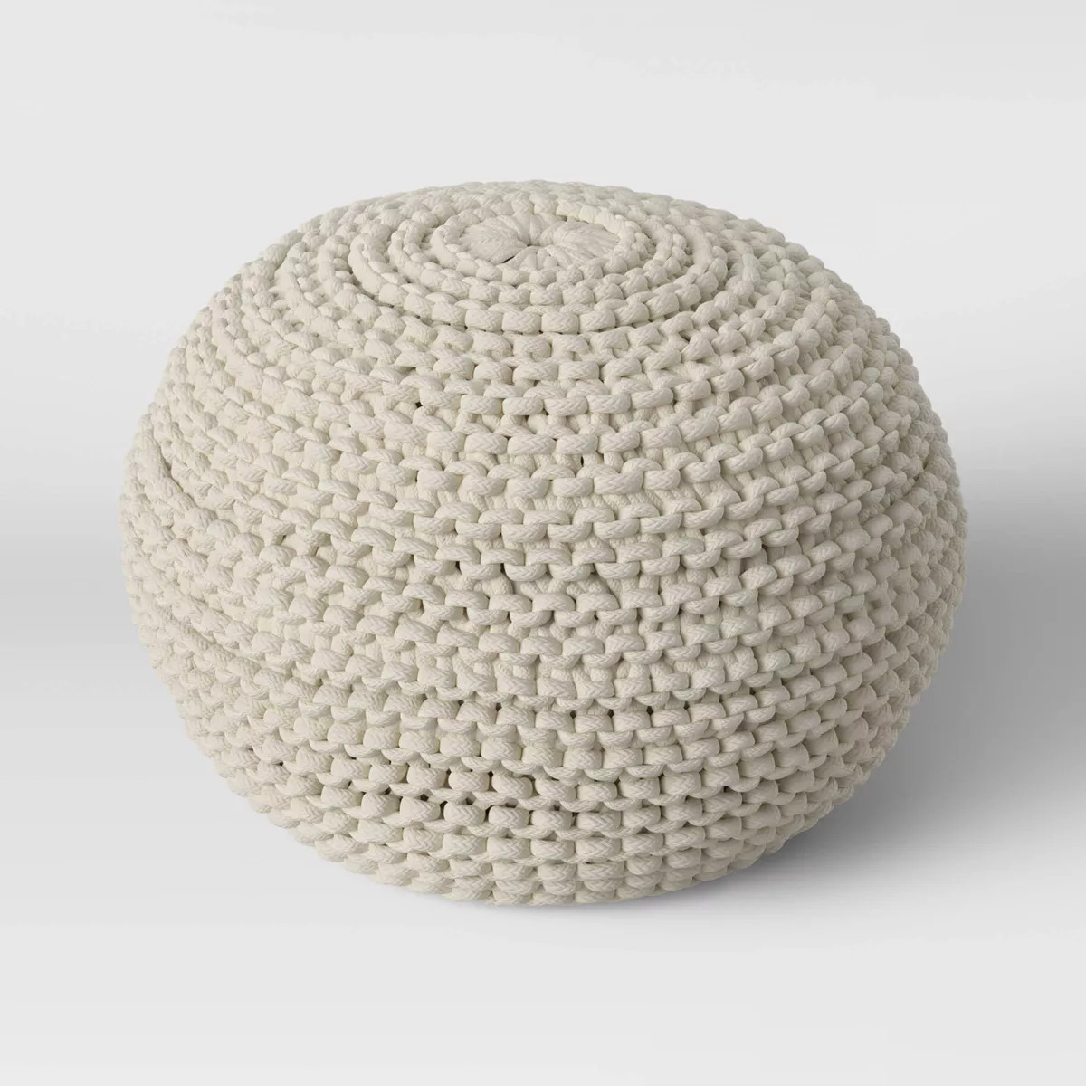 Cloverly Chunky Knit Pouf Cream - Threshold™: Round Cotton Footrest with Polystyrene Beads | Target