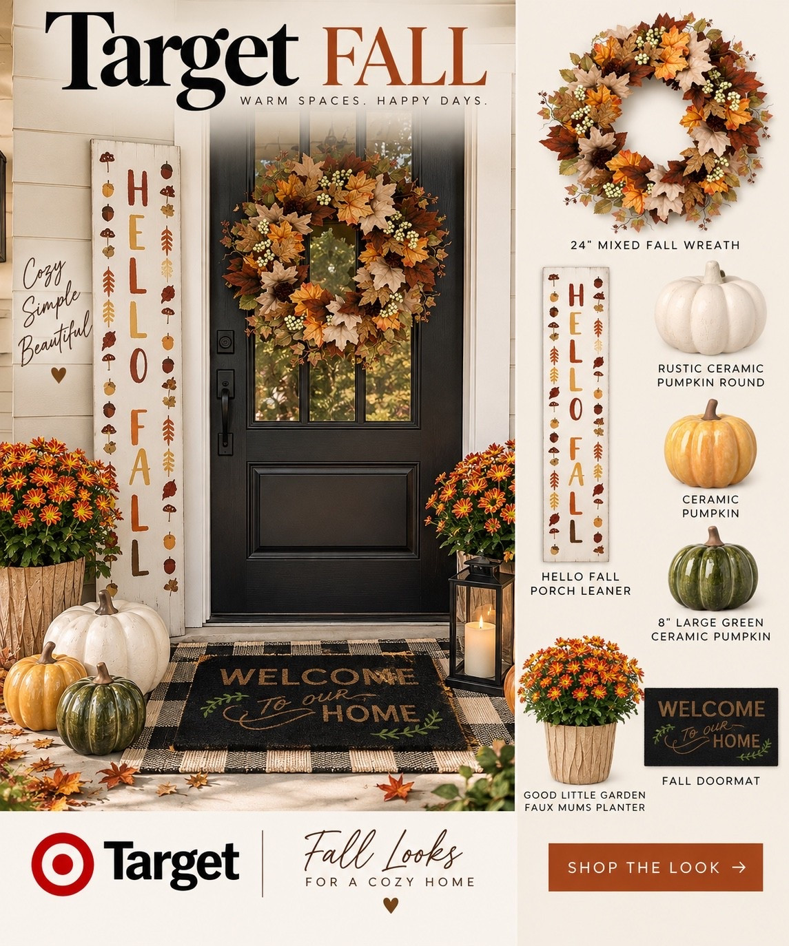 Cozy fall porch finds from Target 🍂🤎

I love how these warm autumn tones come together—from the gorgeous fall wreath and mums to the ceramic pumpkins and welcoming doormat. Simple touches that make the front porch feel ready for fall. 🎃🍁

Shop all of my Target fall porch picks right here on LTK!

#TargetFinds #TargetStyle #FallDecor #FallPorch #LTKHome

#LTKdayinmylife #LTKSeasonal #LTKSaleAlert