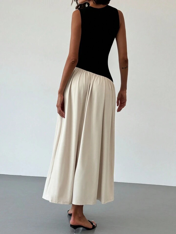 Firerie Women's Sleeveless Ruched Waist Contrast Color Dress | SHEIN