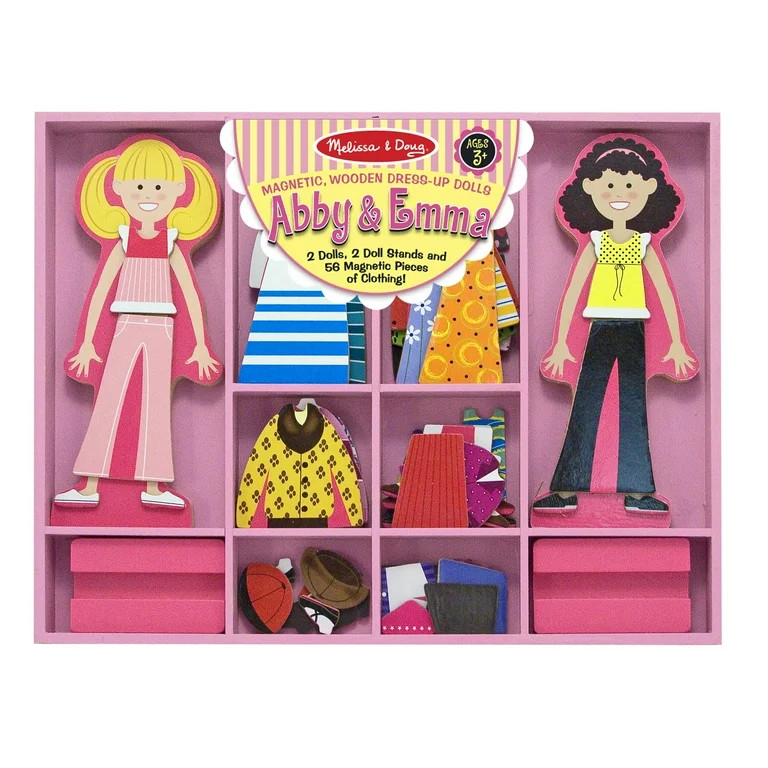 Melissa & Doug Abby and Emma Deluxe Magnetic Wooden Dress-Up Dolls Play Set (55+ pcs) | Walmart (US)
