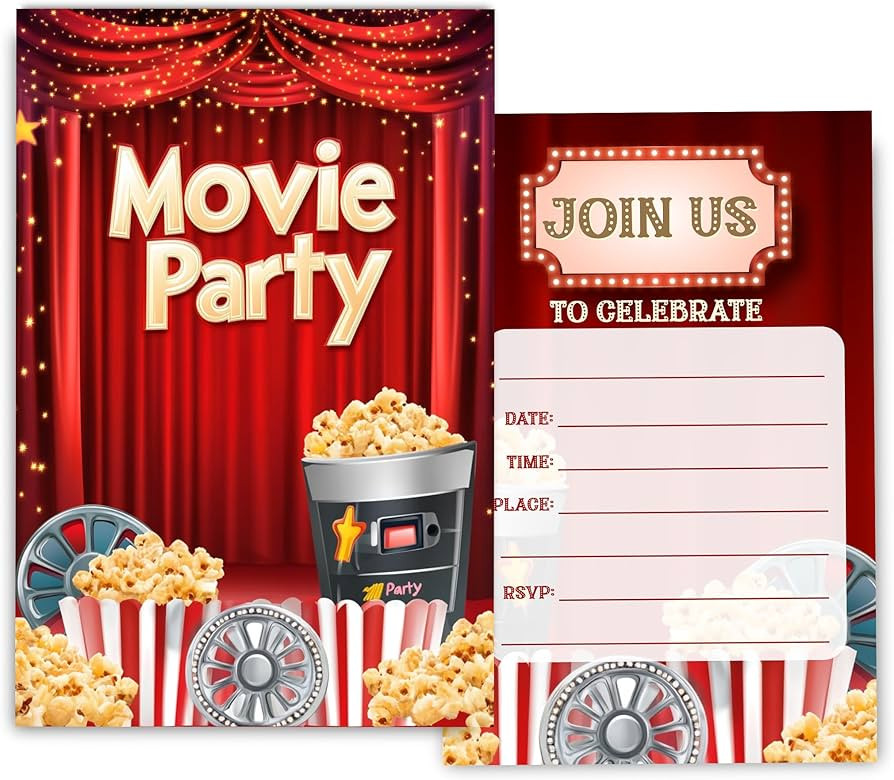 Movie Theater Birthday Invitations for Boys, Girls, Cinema Movie Night Birthday Party Invitaions ... | Amazon (US)