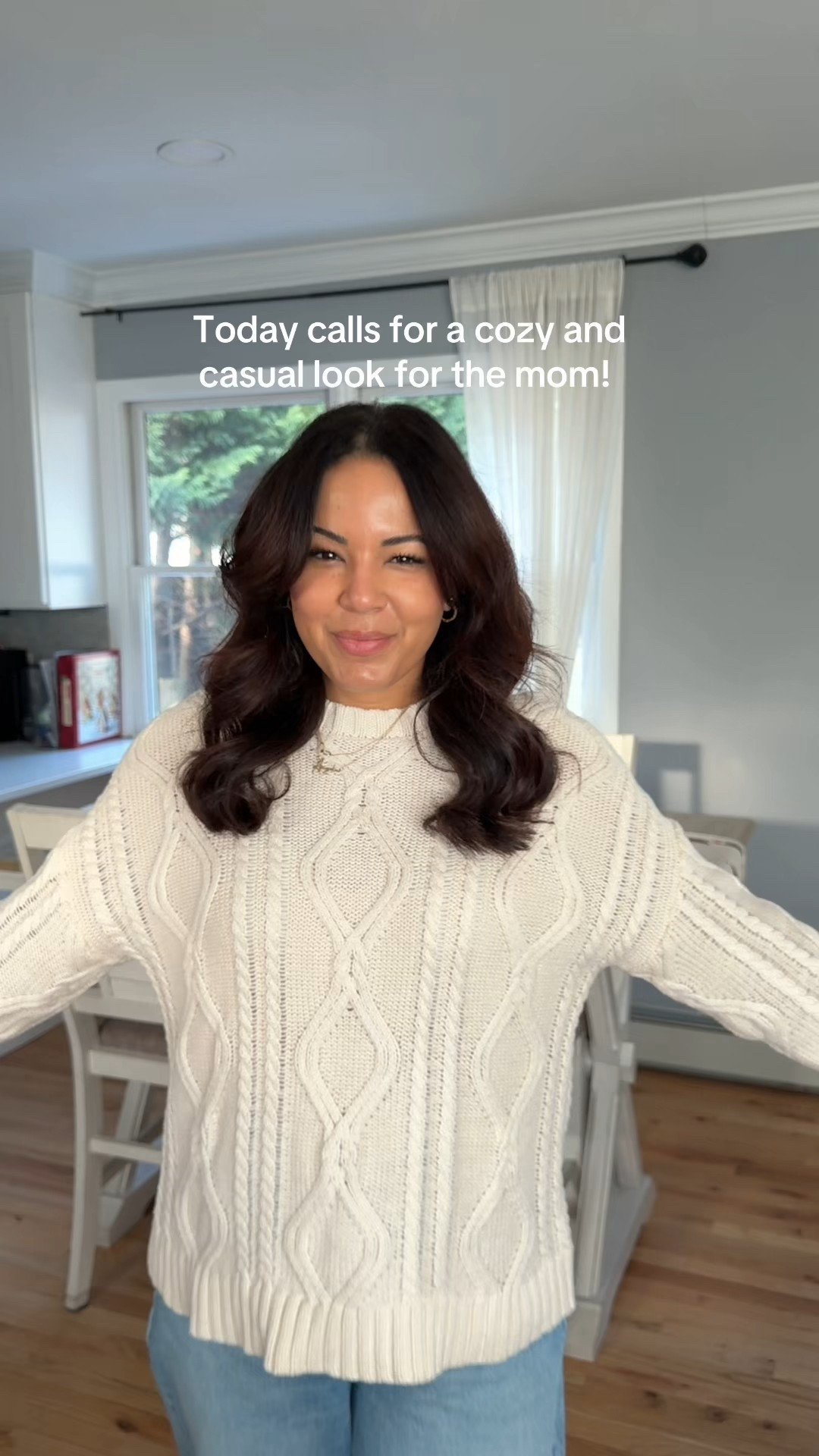 A cozy and casual outfit all from amazon! cinched baggy jeans, cableknit sweater  

 #LTKootd #LTKSaleAlert #LTKFindsUnder50