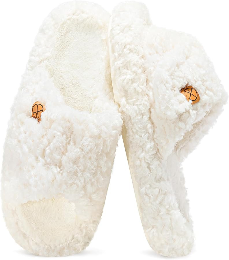 Women's House Slippers Adjustable Indoor Memory Foam Shoes Open Toe Slip On Bedroom Fuzzy Slide | Amazon (US)