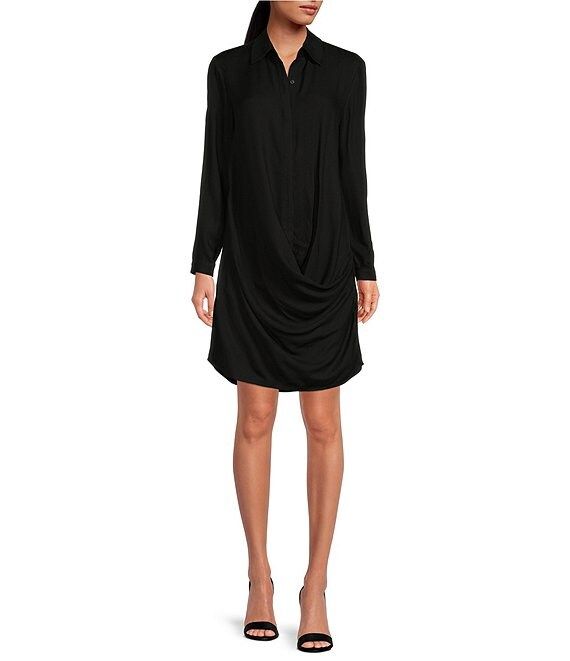 Daphne Long Sleeve Draped Collar Button Front Shirt Dress | Dillard's