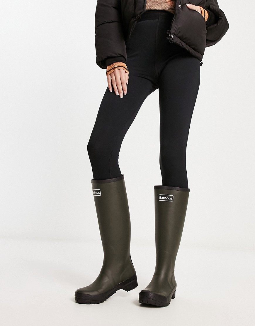 Barbour Abbey tall wellington boot with logo detail in olive-Green | ASOS (Global)