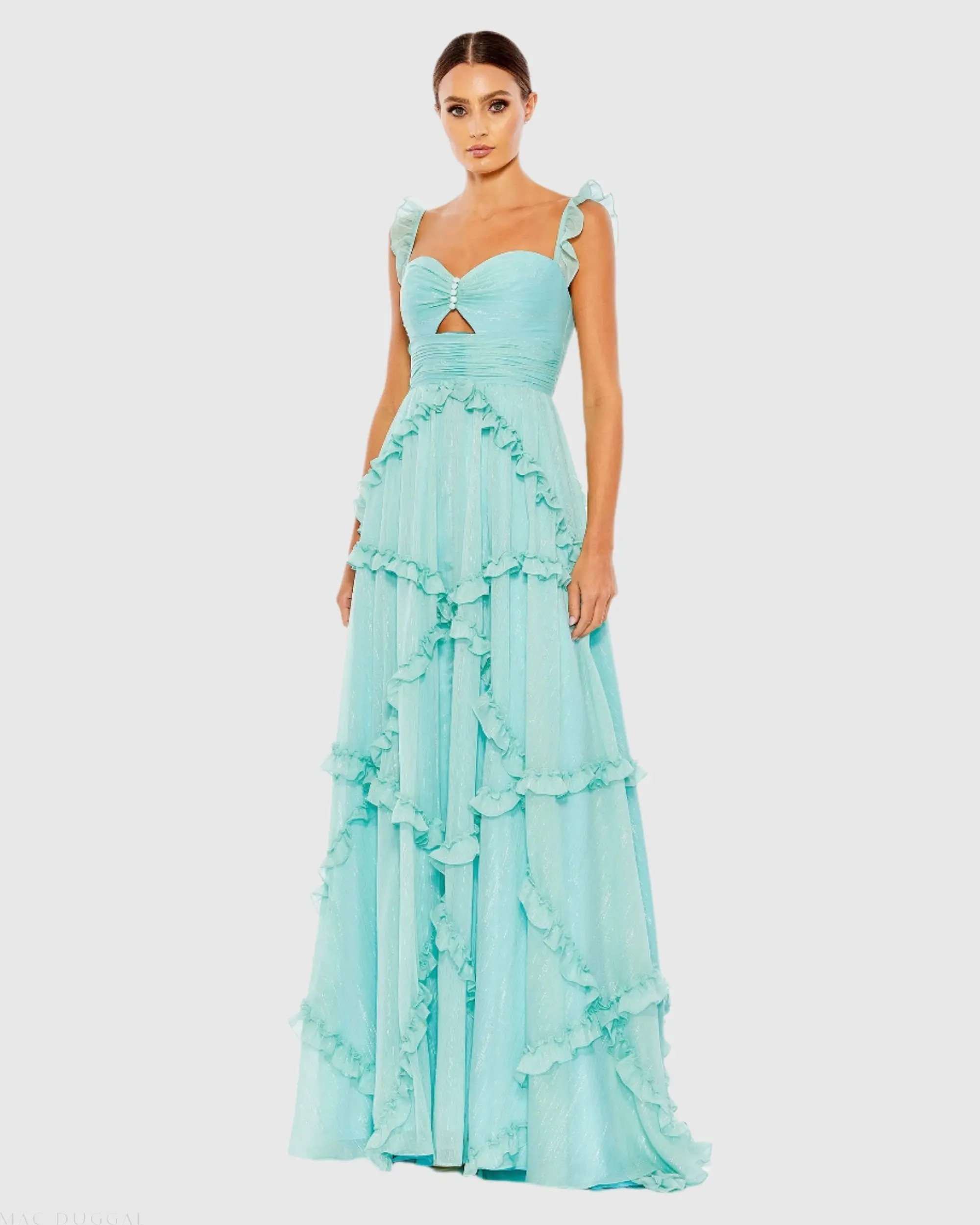 Blue Ruffle Tiered Sleeveless Flowy A Line Gown - Mac Duggal | Mac Duggal