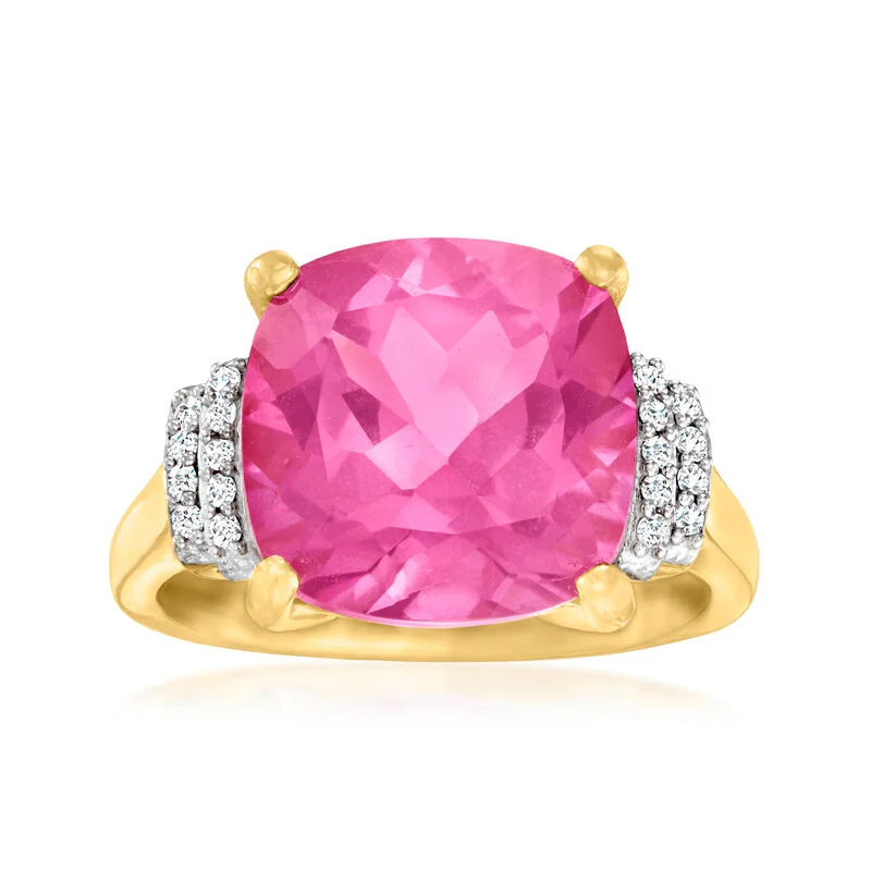 8.50 Carat Pink Topaz Ring with Diamonds in 18kt Gold Over Sterling | Ross-Simons