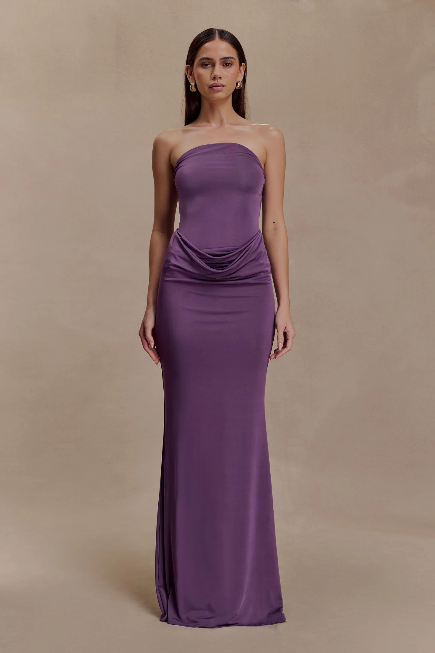 Madison Strapless Slinky Maxi Dress - Purple | MESHKI US