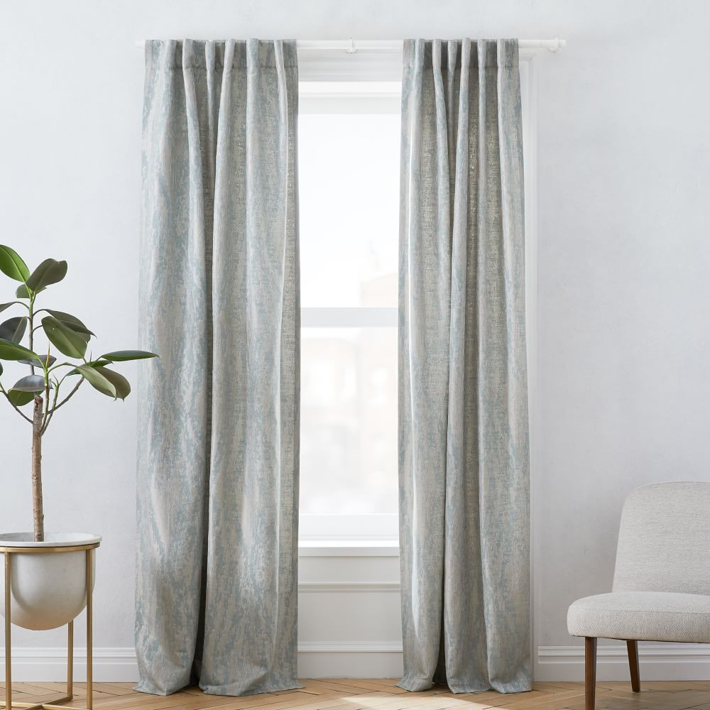 Bark Texture Jacquard Curtain, Dusty Blue, 48&amp;quot;x84&amp;quot; | West Elm (US)