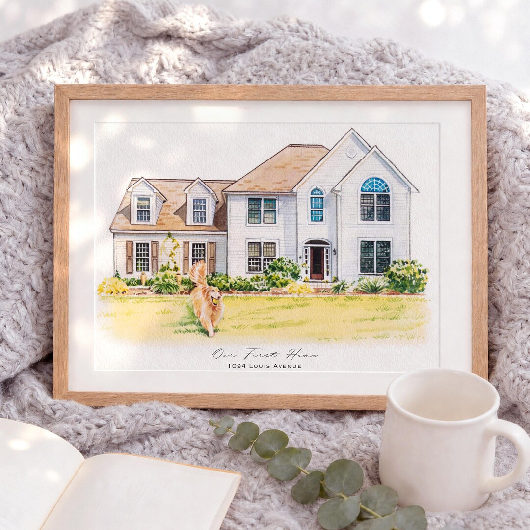 Custom Watercolor Home Portrait, Hand-Painted House Portrait with Pet,Housewarming Keepsake,Realt... | Etsy (Global)