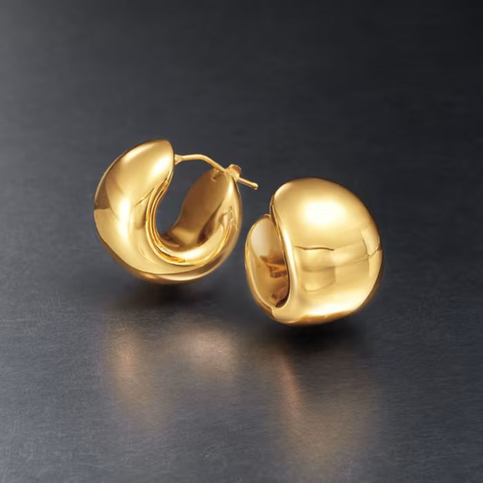 Italian Andiamo 14kt Yellow Gold Over Resin Wide Huggie Hoop Earrings. 3/4" | Ross-Simons