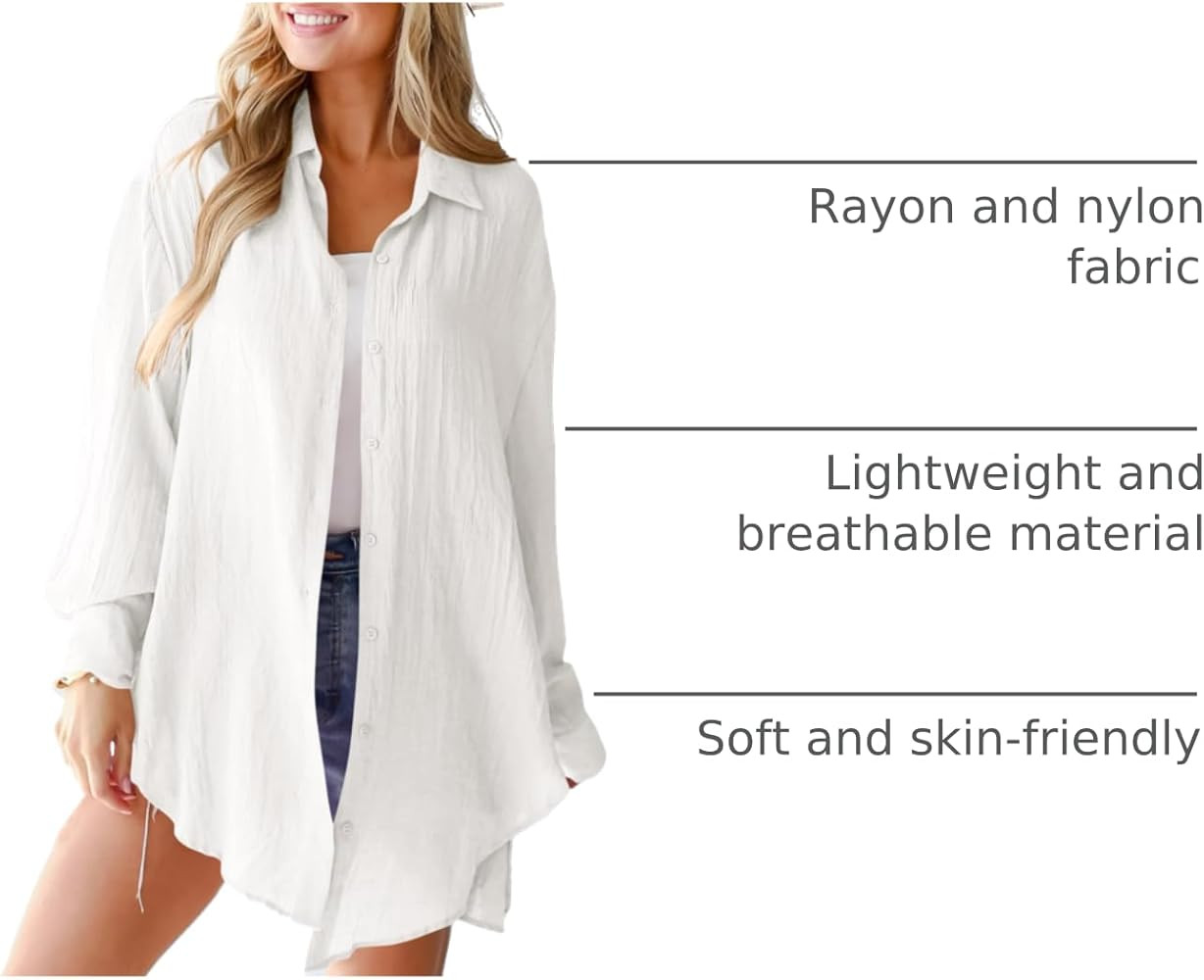 Saodimallsu Womens Oversized Button Down Shirts Long Sleeve Irregular Hem Blouse Tops | Amazon (US)