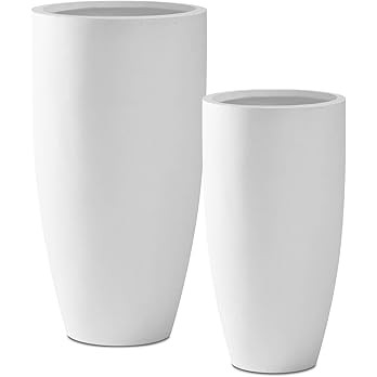 Kante 31.4" and 23.6" H Pure White Concrete Tall Planters (Set of 2), Large Outdoor Indoor Decora... | Amazon (US)