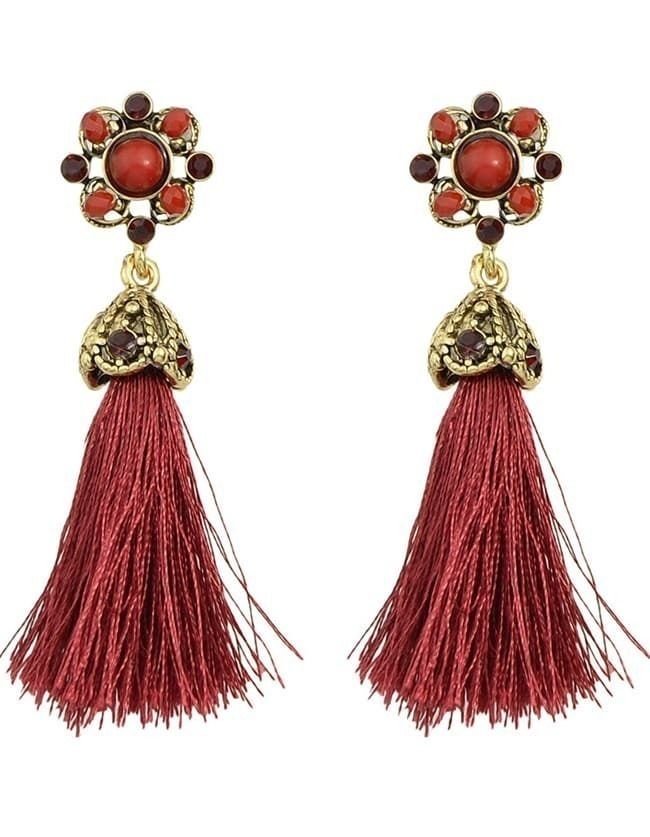 Red Long Tassel Earrings | Romwe