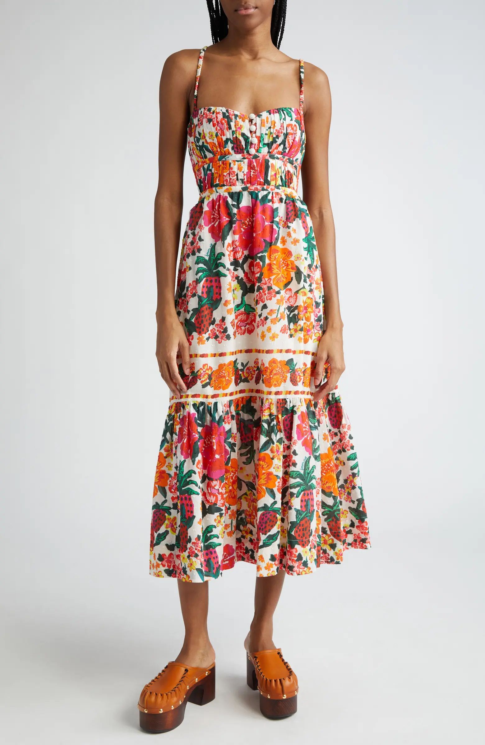Floral Sketch Tiered Cotton Midi Dress | Nordstrom