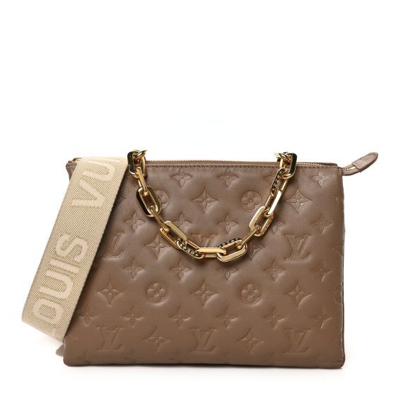 Lambskin Embossed Monogram Coussin PM Taupe | FASHIONPHILE (US)