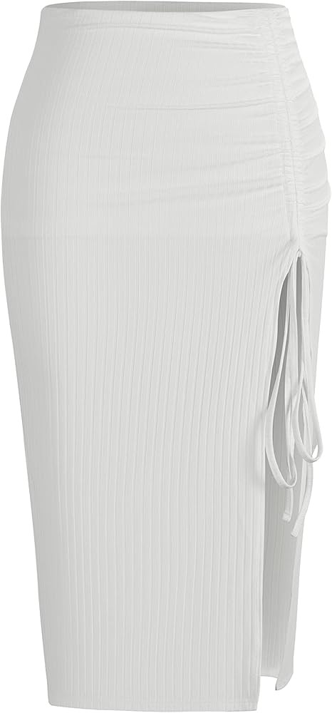 ZAFUL Women's Casual Side Slit Midi Skirts Sexy Bodycon Ruched Elastic High Waist Pencil Skirt | Amazon (US)