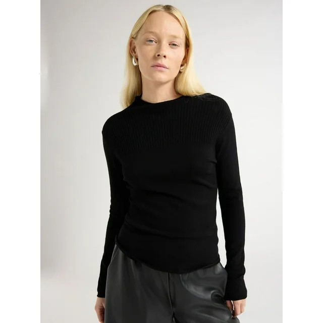 Scoop Woman's Slim Funnel Neck Sweater, Lightweight, Sizes XS-XXL | Walmart (US)