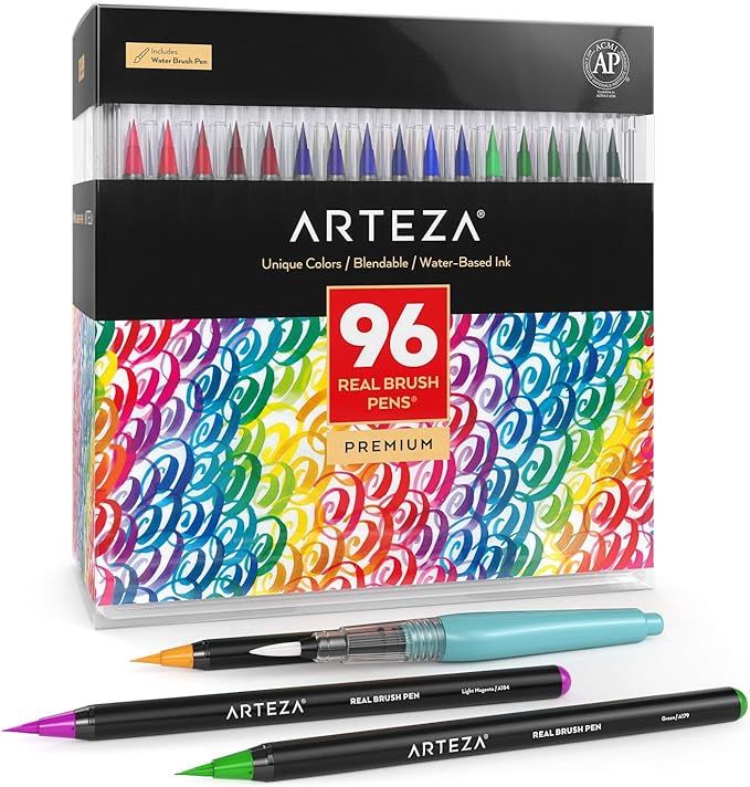 Arteza Real Brush Pens, 96 Paint Markers with Flexible Brush Tips, Professional Watercolor Pens f... | Amazon (US)